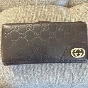 Gucci monogram wallet dark brown snappy